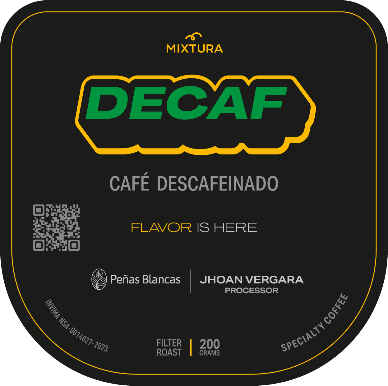 Etiqueta del café DECAF de Mixtura Coffee