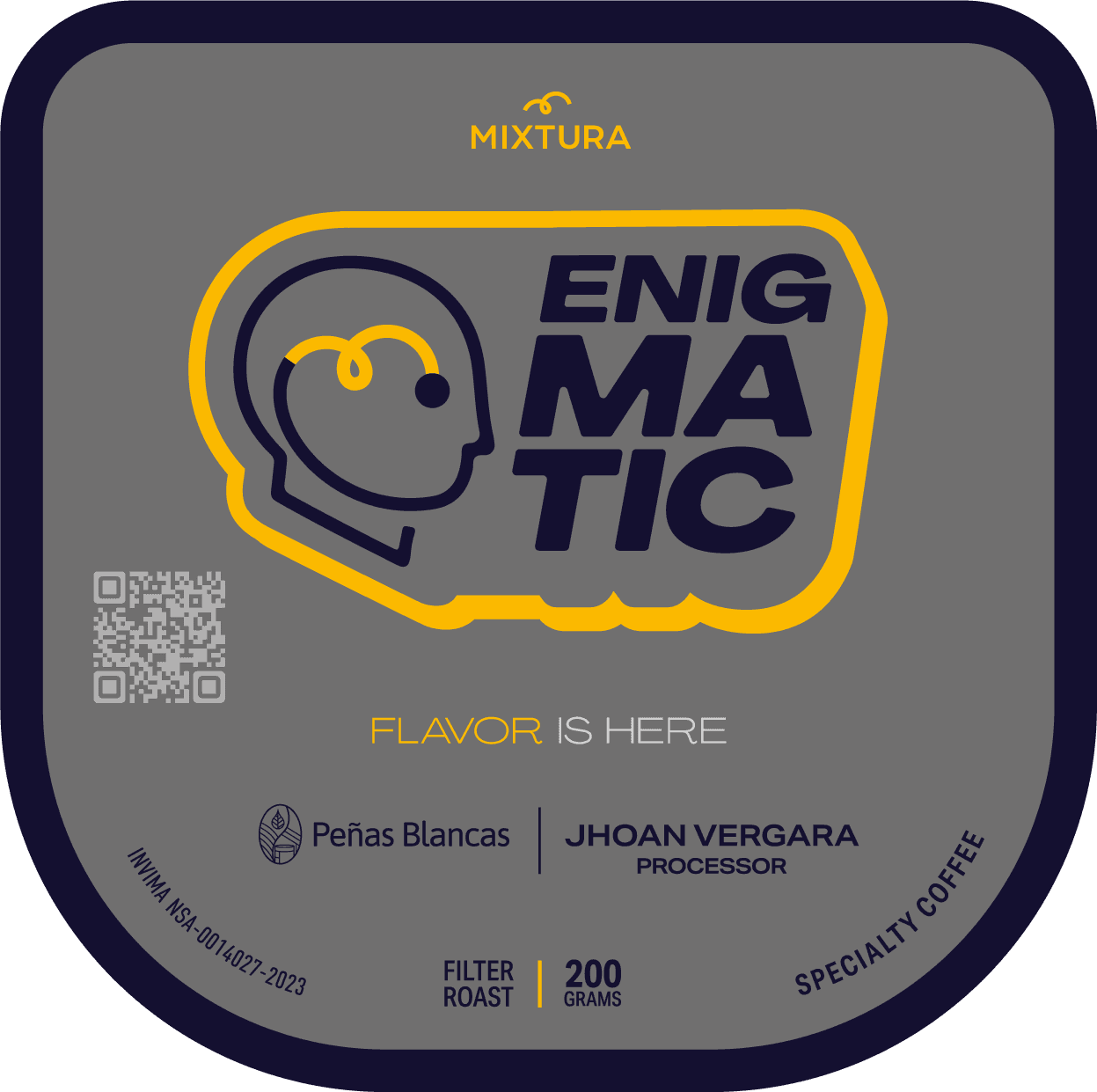 Etiqueta del café ENIGMATIC de Mixtura Coffee
