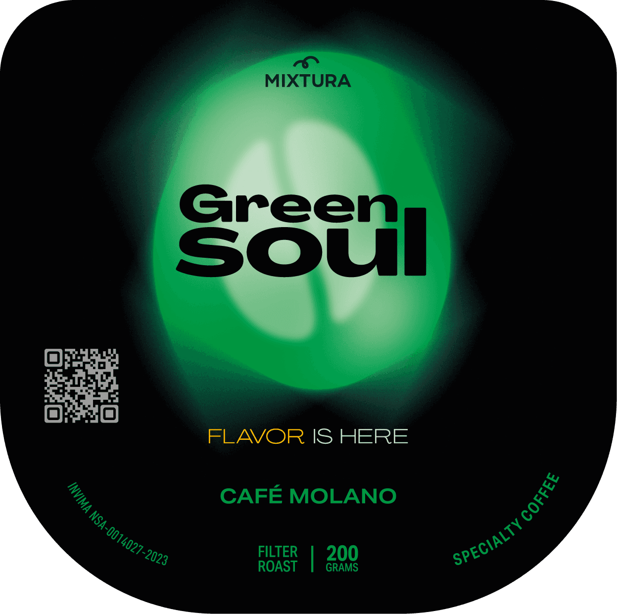 Etiqueta del café GREEN SOUL de Mixtura Coffee