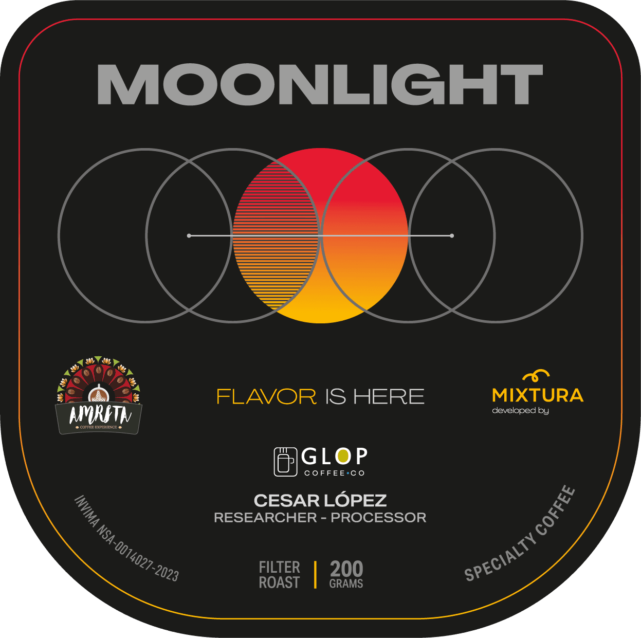 Etiqueta del café MOONLIGHT de Mixtura Coffee