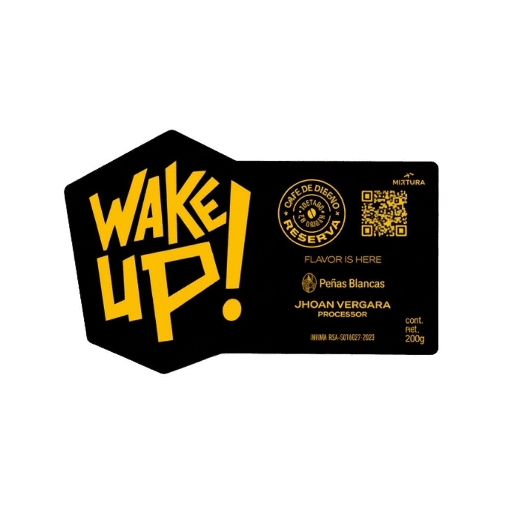 Etiqueta del café WAKE UP de Mixtura Coffee